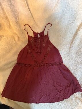 Forever 21 Burgundy Crochet Lace High Neck Babydoll Tank Top Small Maroon‎ Boho